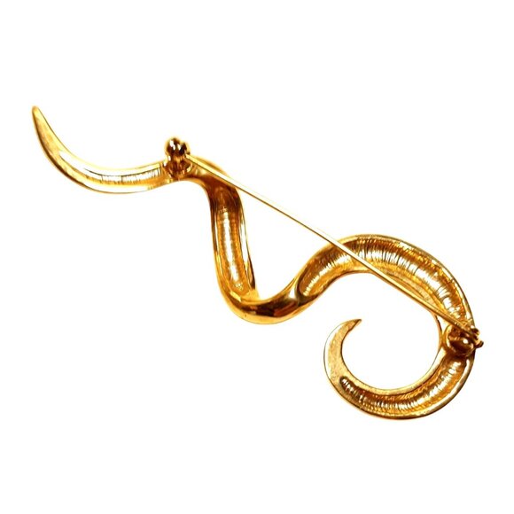 Abstract Gold Tone Snake-Like Brooch Pin With Curved Design For Women Or Collect - Picture 3 of 6